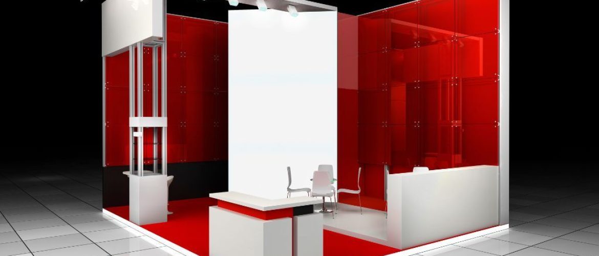 ein messestand design am compouter generiert in rot und weiss